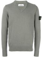 Stone Island V-neck Jumper, Men's, Size: Large, Green, Polyamide/wool