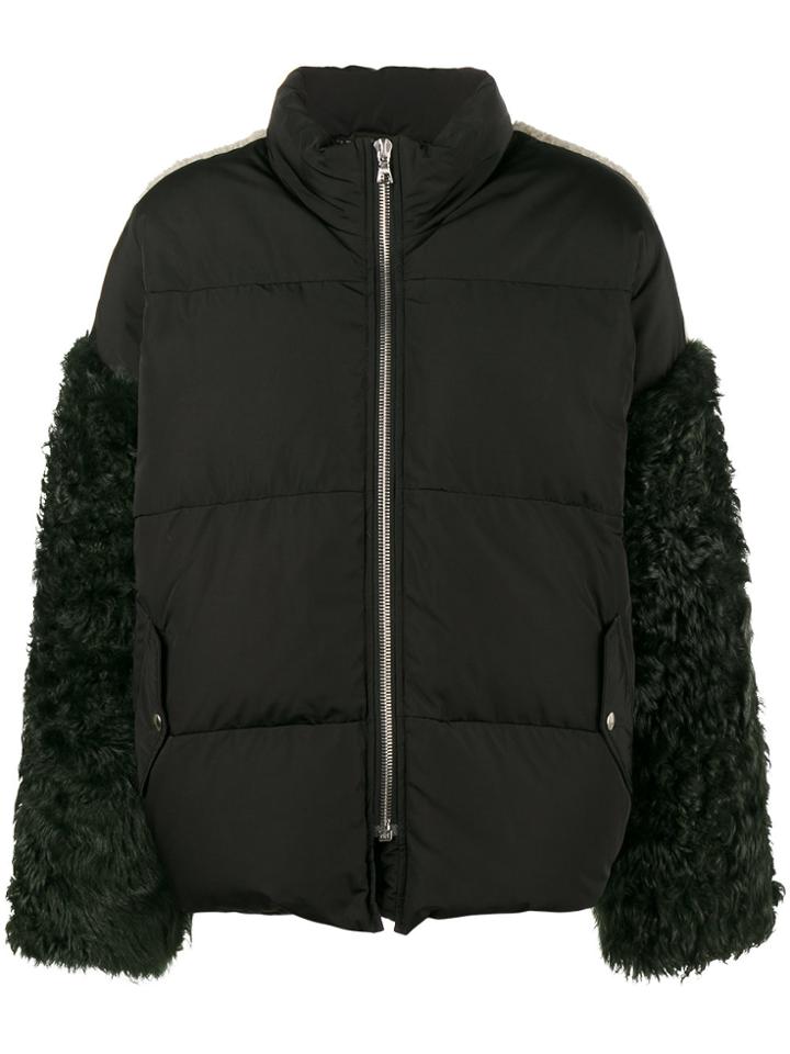 Sandy Liang Eldridge Shearling Sleeve Coat - Black
