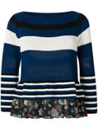 Antonio Marras Striped Lace Ruffle Hem Sweater - Blue