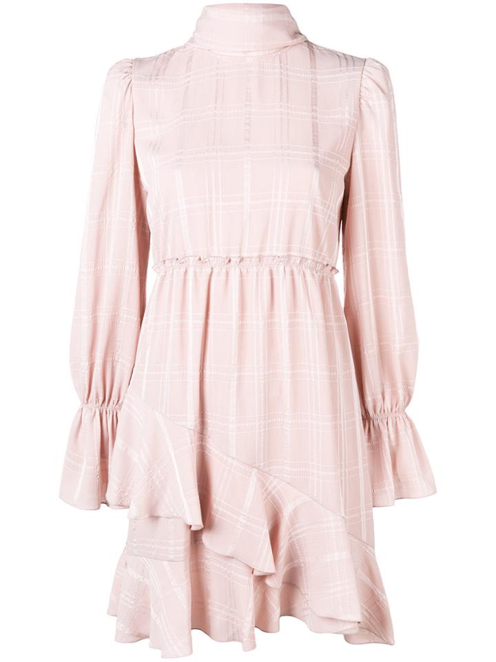 See By Chloé Checked High Neck Ruffle Dress - Pink & Purple
