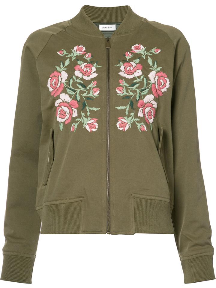 Anine Bing - Embroidered Bomber Jacket - Women - Cotton/viscose - S, Women's, Green, Cotton/viscose