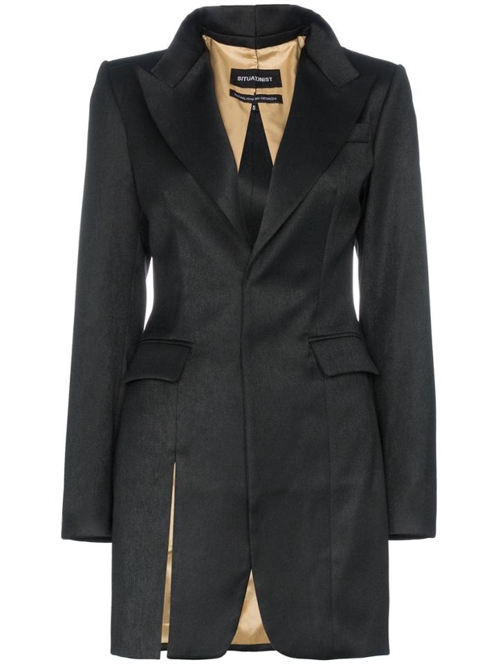 Situationist Fitted Slit Wool Blend Blazer Dress - Black