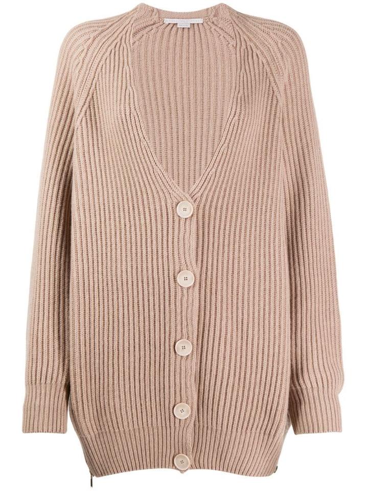 Stella Mccartney V-neck Cable Knit Ribbed Cardigan - Neutrals