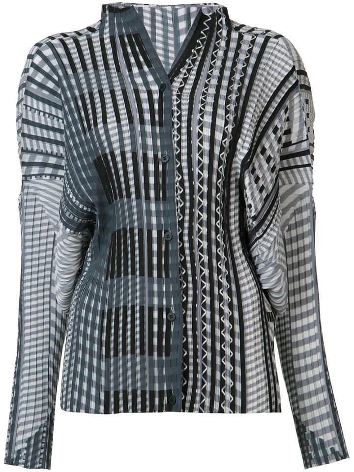 Issey Miyake Geometric Print Plissé Blouse, Women's, Size: 2, Black, Polyester