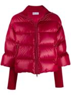 Red Valentino Red(v) Knitted Sleeves Zipped Puffer Jacket