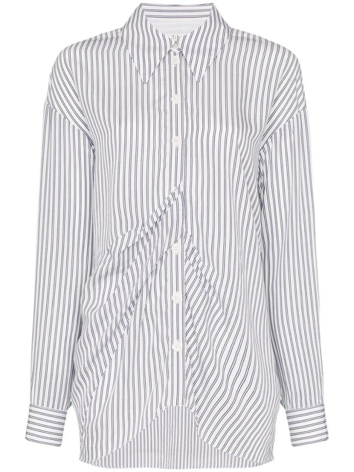Tibi Gathered-front Striped Shirt - Blue
