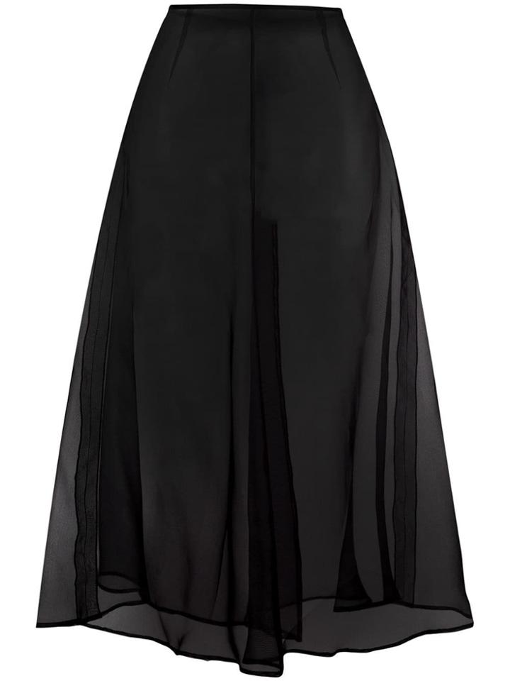 Brognano Sheer Flared Midi Skirt - Black