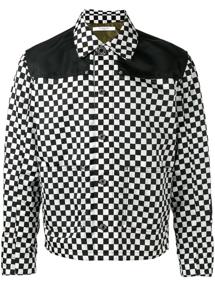 Givenchy Checkered Bomber Jacket, Men's, Size: 52, Black, Polyamide/viscose/wool