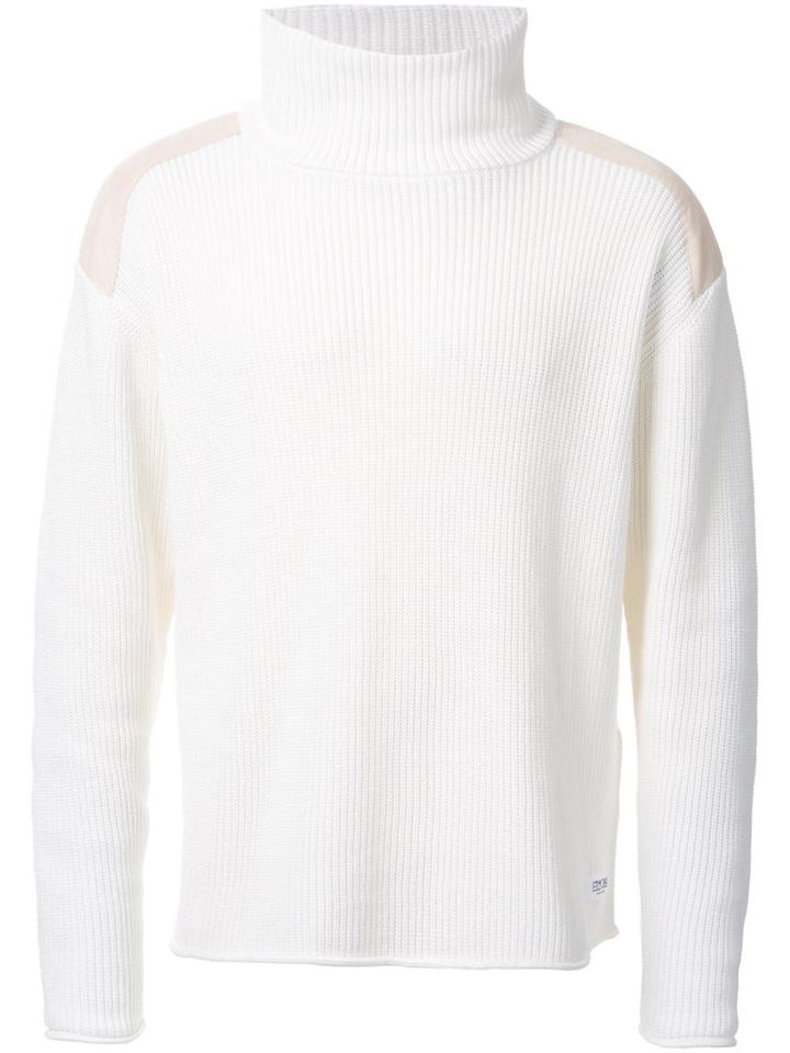 Factotum Contrast Shoulder Ribbed Jumper, Men's, Size: 48, White, Cotton