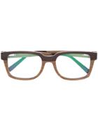 Gold And Wood Square Framed Glasses - Brown