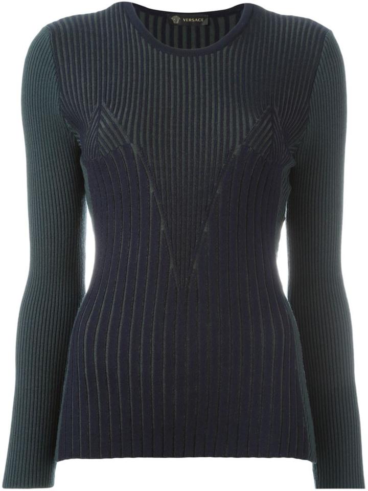 Versace Two-tone Jumper, Women's, Size: 40, Green, Spandex/elastane/viscose/wool