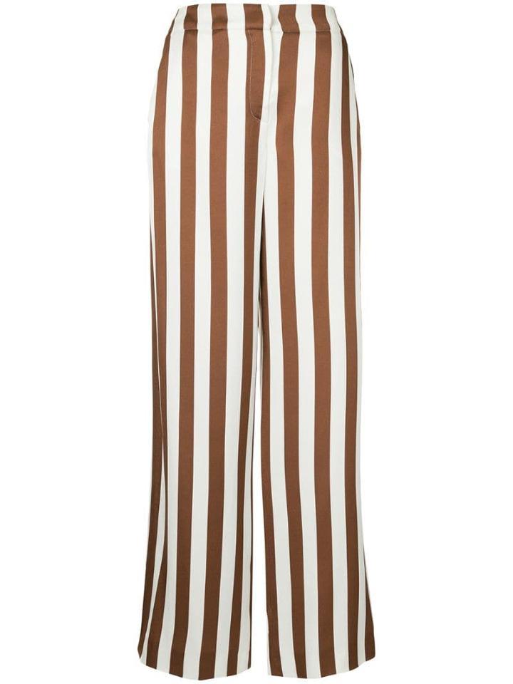 Oscar De La Renta Wide Leg Striped Trousers - Brown