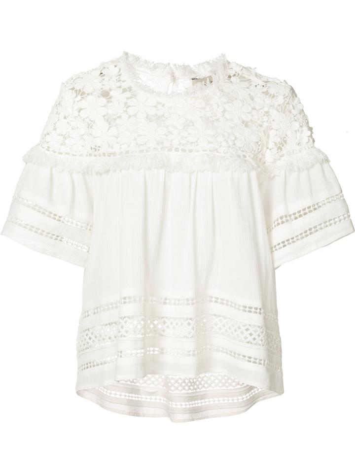 Sea Fringe Detail Blouse, Women's, Size: 4, White, Cotton