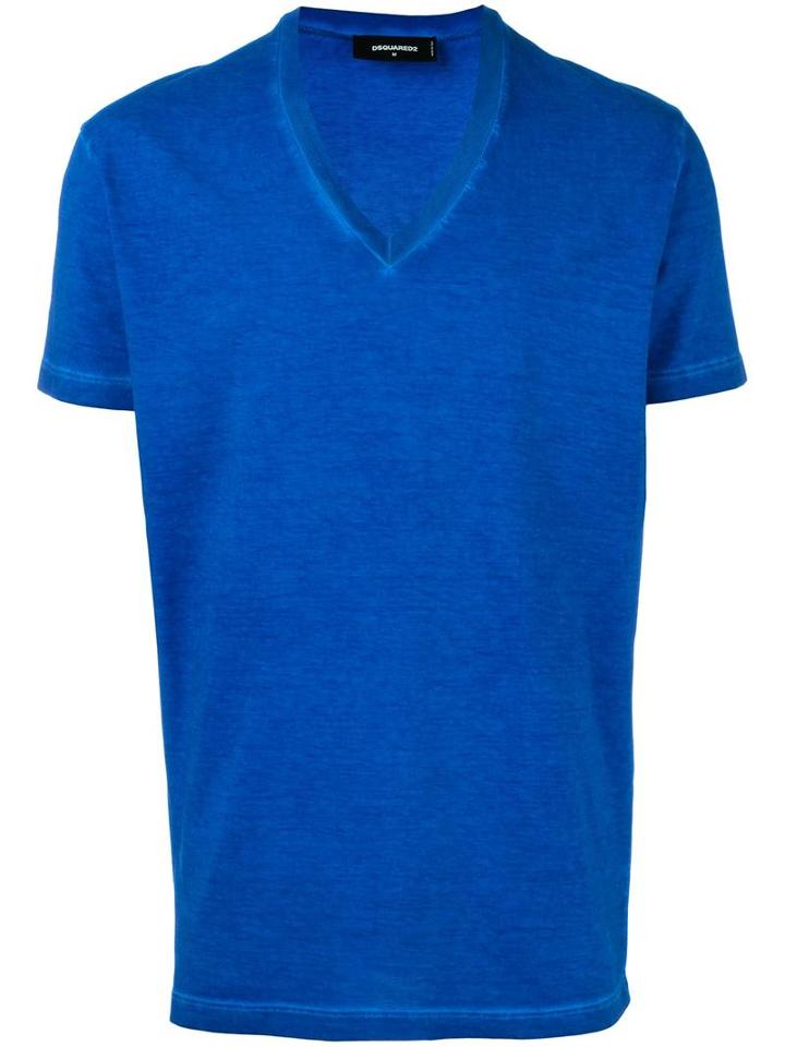 Dsquared2 Slogan V-neck T-shirt, Men's, Size: Xxl, Blue, Cotton