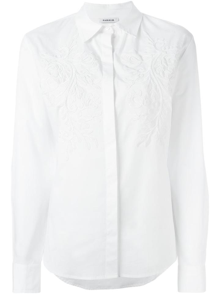 P.a.r.o.s.h. Flower Patched Shirt, Women's, Size: Small, White, Cotton/spandex/elastane/viscose