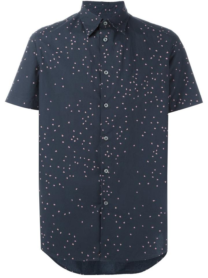 Ps By Paul Smith 'hearts' Print Shortsleeved Shirt, Men's, Size: Large, Blue, Cotton