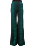 Balmain Patterned Flared Trousers, Women's, Size: 38, Green, Viscose