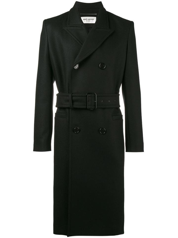 Saint Laurent Black Double Breasted Overcoat