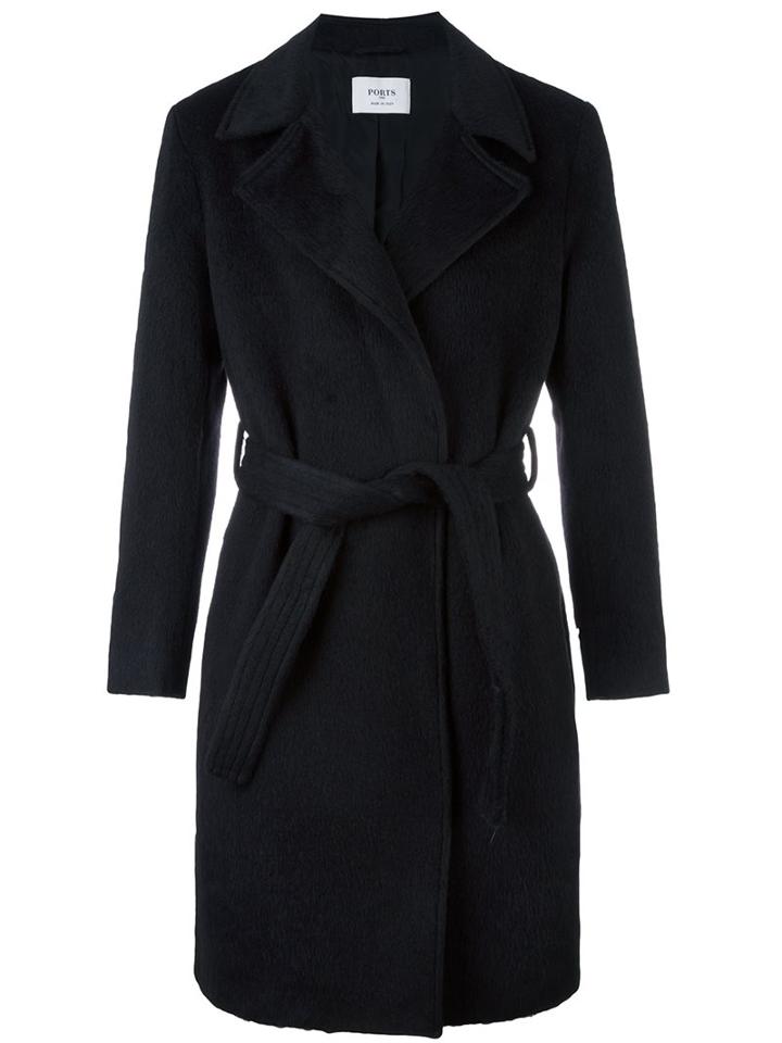 Ports 1961 Belted Trench Coat, Men's, Size: 52, Black, Cupro/alpaca/virgin Wool