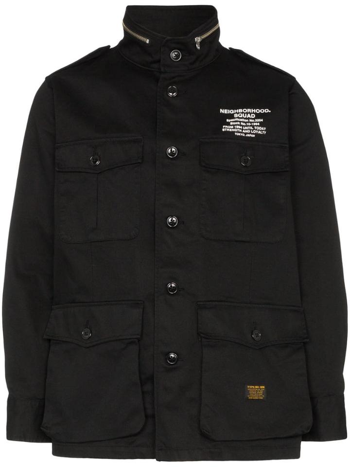 Neighborhood Logo Print Military-style Jacket - Black