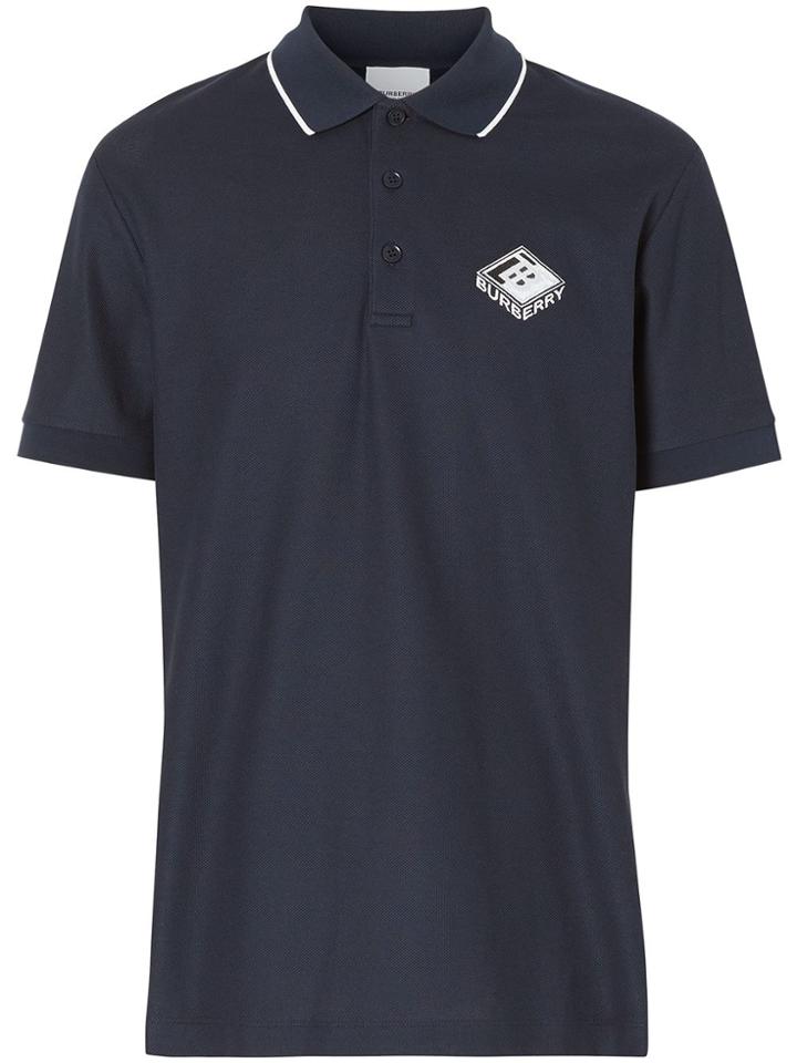 Burberry Logo Graphic Piqué Polo Shirt - Blue