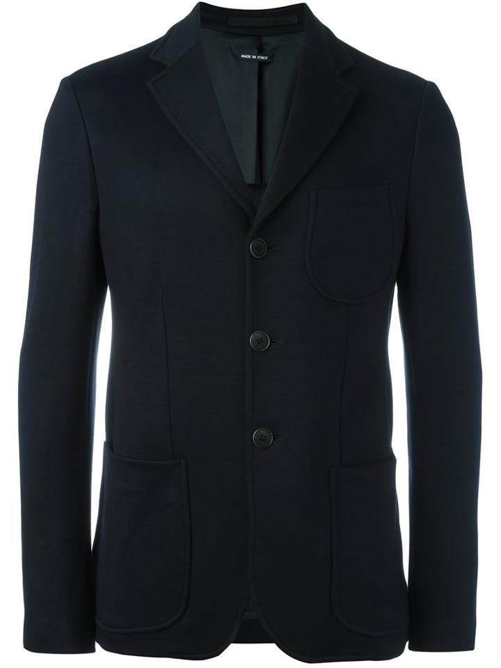 Giorgio Armani Peaked Lapels Blazer, Men's, Size: 50, Blue, Polyamide/polyester/viscose