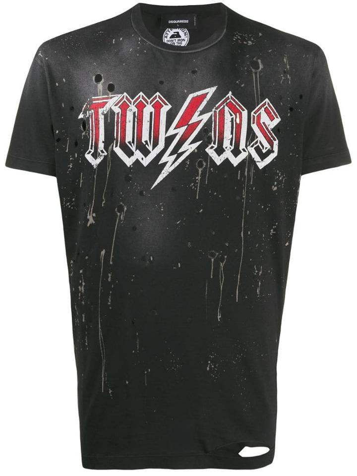 Dsquared2 Distressed Printed T-shirt - Black
