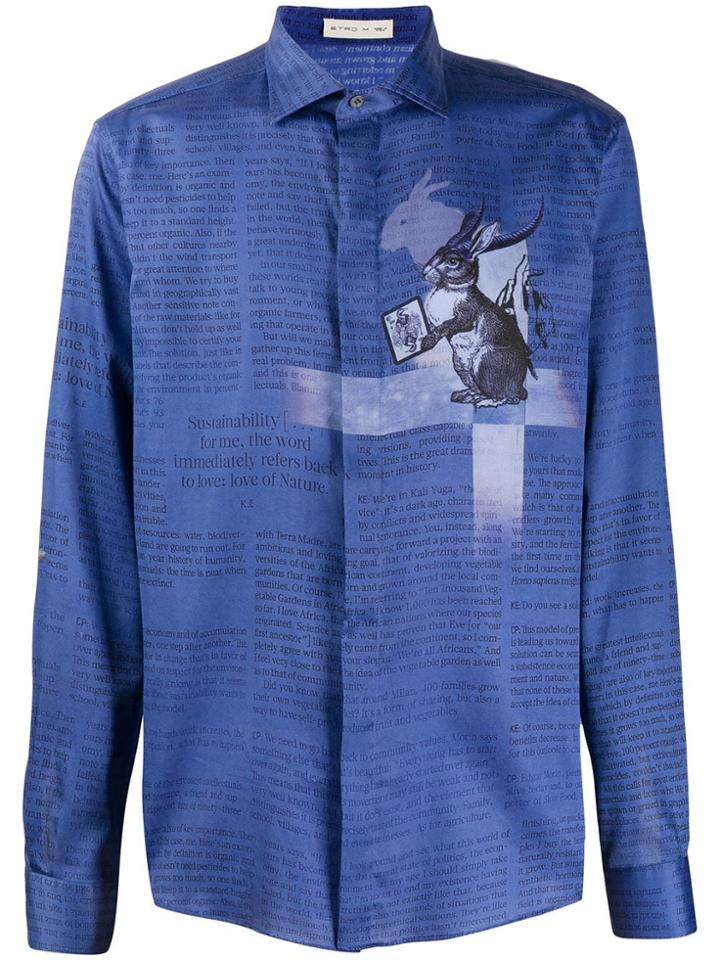 Etro Newspaper Print Shirt - Blue