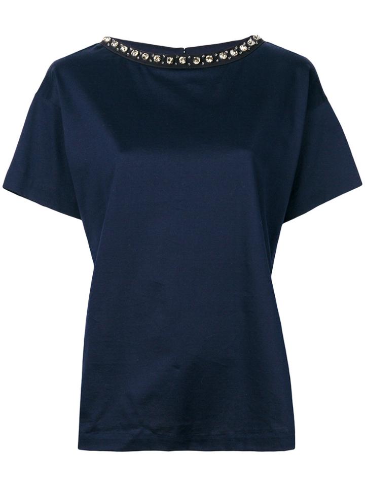 Moncler Boxy Embellished Neck T-shirt - Blue