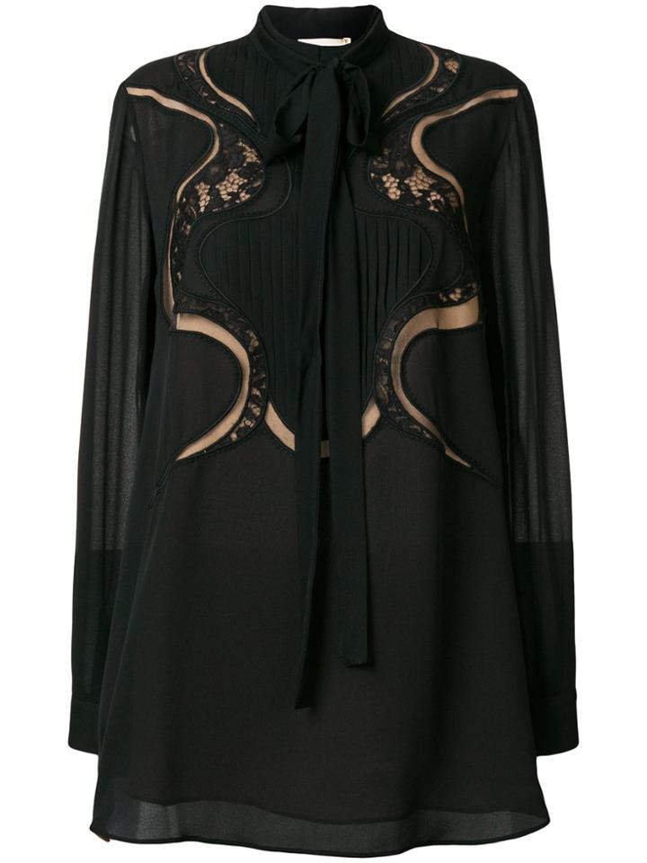 Elie Saab Embroidered Pussy Bow Blouse - Black