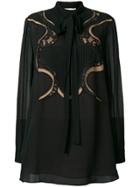 Elie Saab Embroidered Pussy Bow Blouse - Black