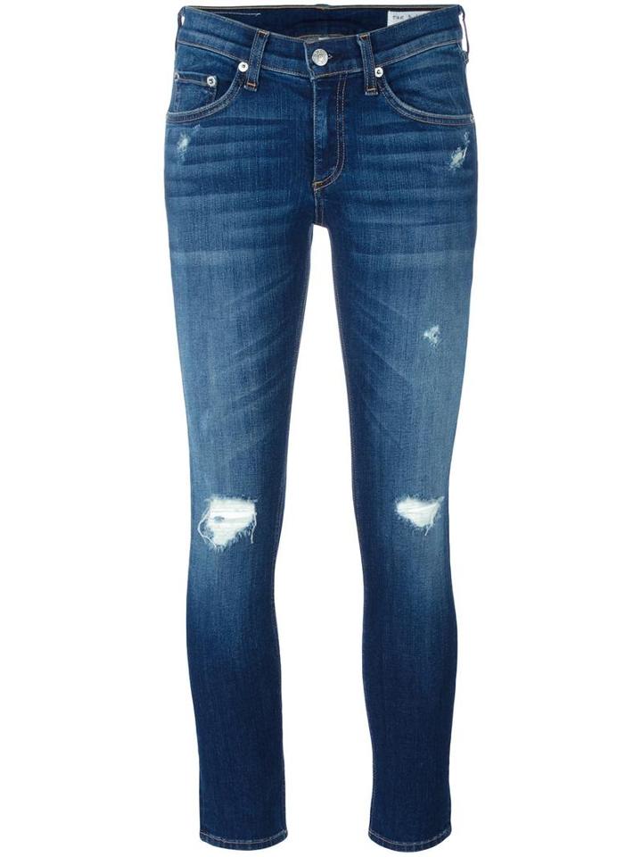 Rag & Bone Ripped Detailing Cropped Jeans, Women's, Size: 25, Blue, Cotton/polyurethane