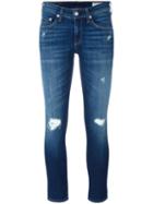Rag & Bone Ripped Detailing Cropped Jeans, Women's, Size: 25, Blue, Cotton/polyurethane