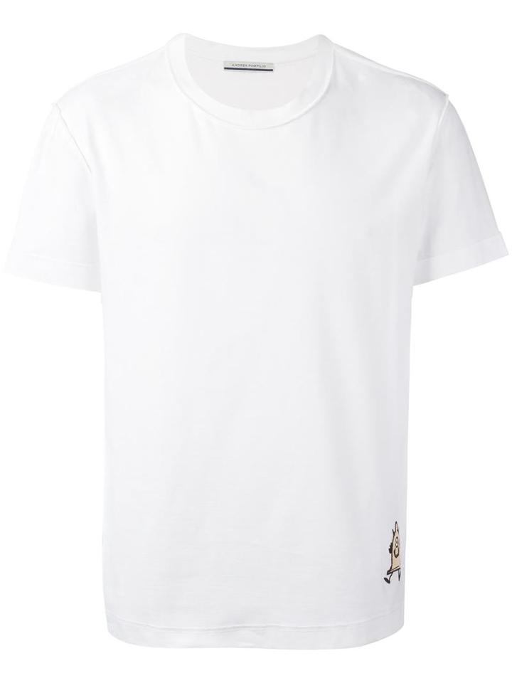 Andrea Pompilio Embroidered Cartoon T-shirt, Men's, Size: 48, White, Cotton