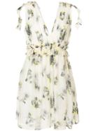 Msgm - Floral Print Mini Dress - Women - Silk/polyester - 40, Nude/neutrals, Silk/polyester
