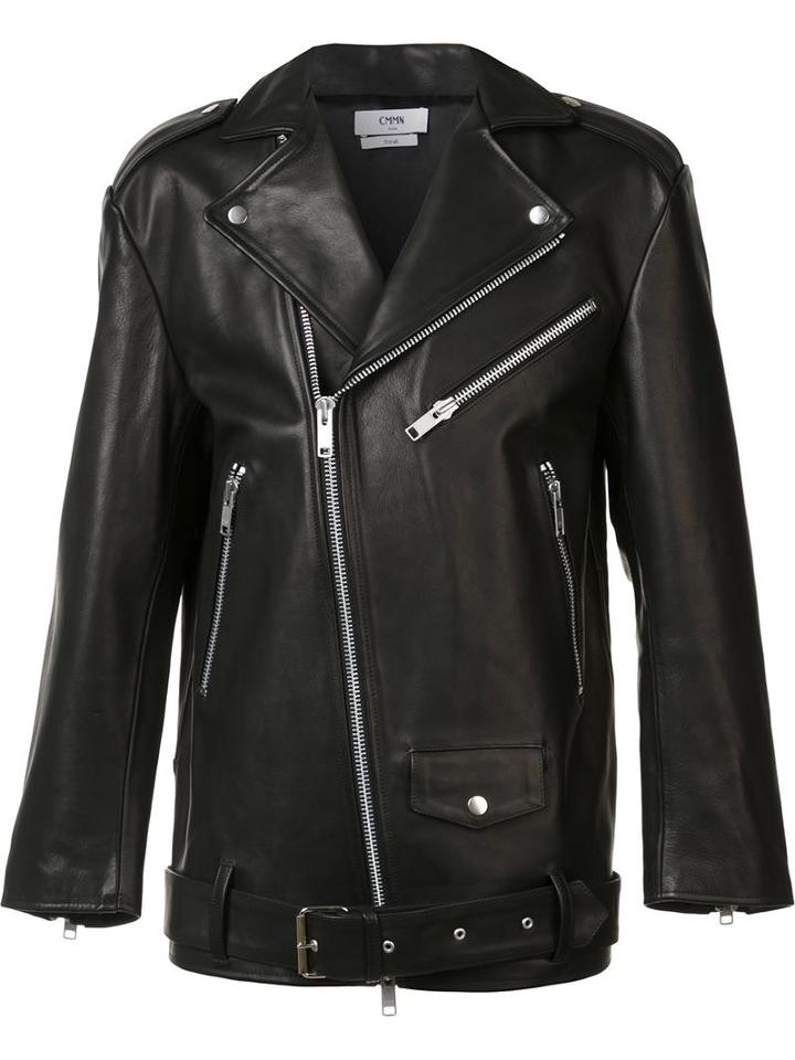 Cmmn Swdn Oversized Biker Jacket, Men's, Size: 48, Black, Leather