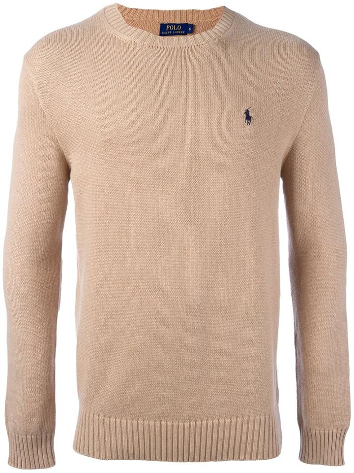 Polo Ralph Lauren Logo Crew-neck Jumper, Men's, Size: Xl, Brown, Cotton