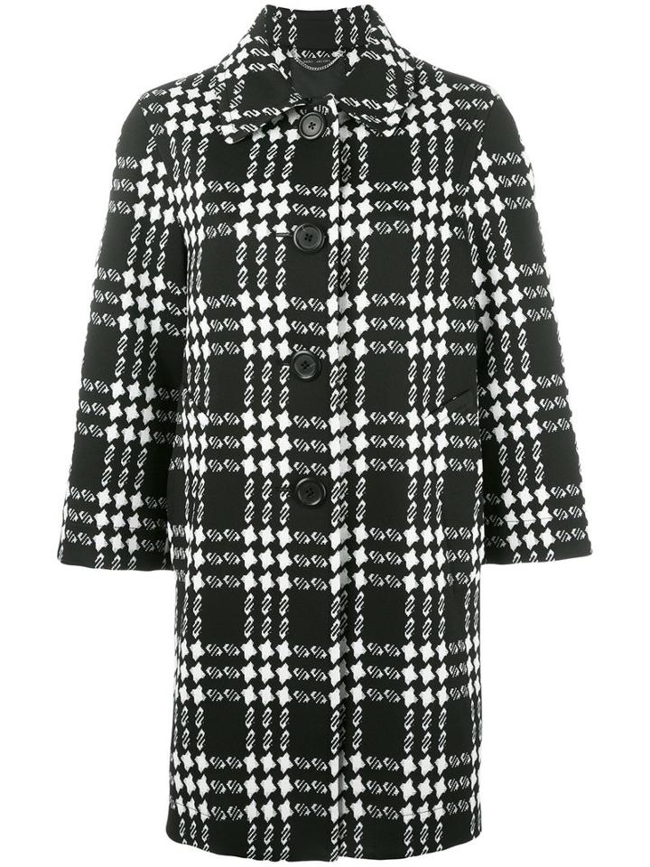 Marc Jacobs Check Jacquard Buttoned Coat, Women's, Size: 8, Black, Polyester/nylon/silk/spandex/elastane
