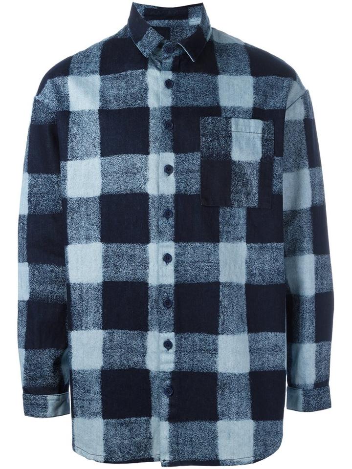 Sunnei Checked Shirt, Men's, Size: Medium, Blue, Cotton