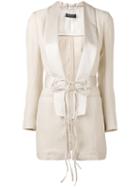 Twin-set - Longline Belted Blazer - Women - Linen/flax/polyester/acetate/viscose - 44, Nude/neutrals, Linen/flax/polyester/acetate/viscose