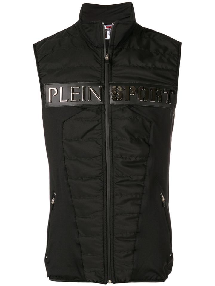 Plein Sport Logo Detail Panelled Gilet - Black