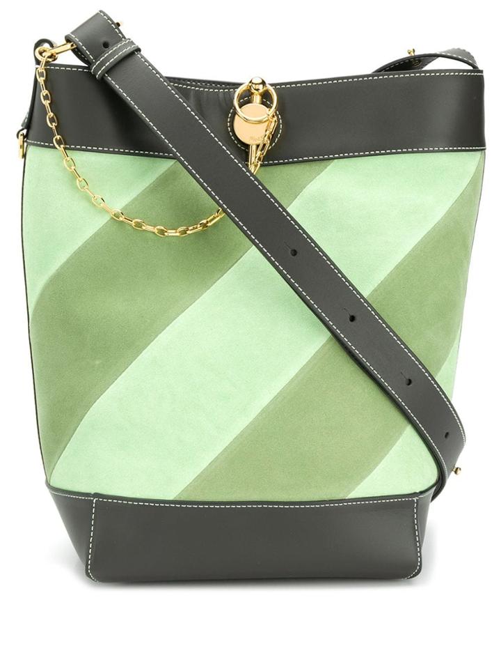 Jw Anderson Diagonal Striped Bucket Tote - Green