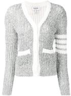 Thom Browne Striped Sleeve Bouclé Knit Cardigan - Grey
