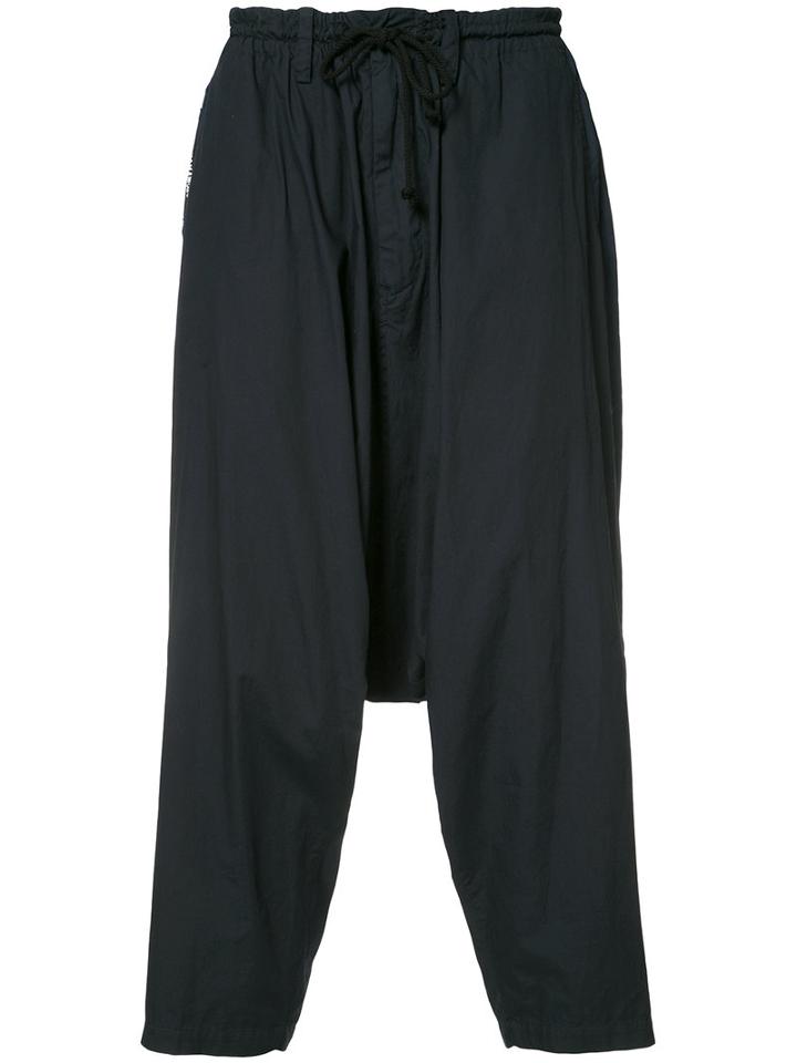 Yohji Yamamoto Drop Crotch Cropped Trousers, Men's, Size: 2, Black, Cotton