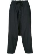 Yohji Yamamoto Drop Crotch Cropped Trousers, Men's, Size: 2, Black, Cotton