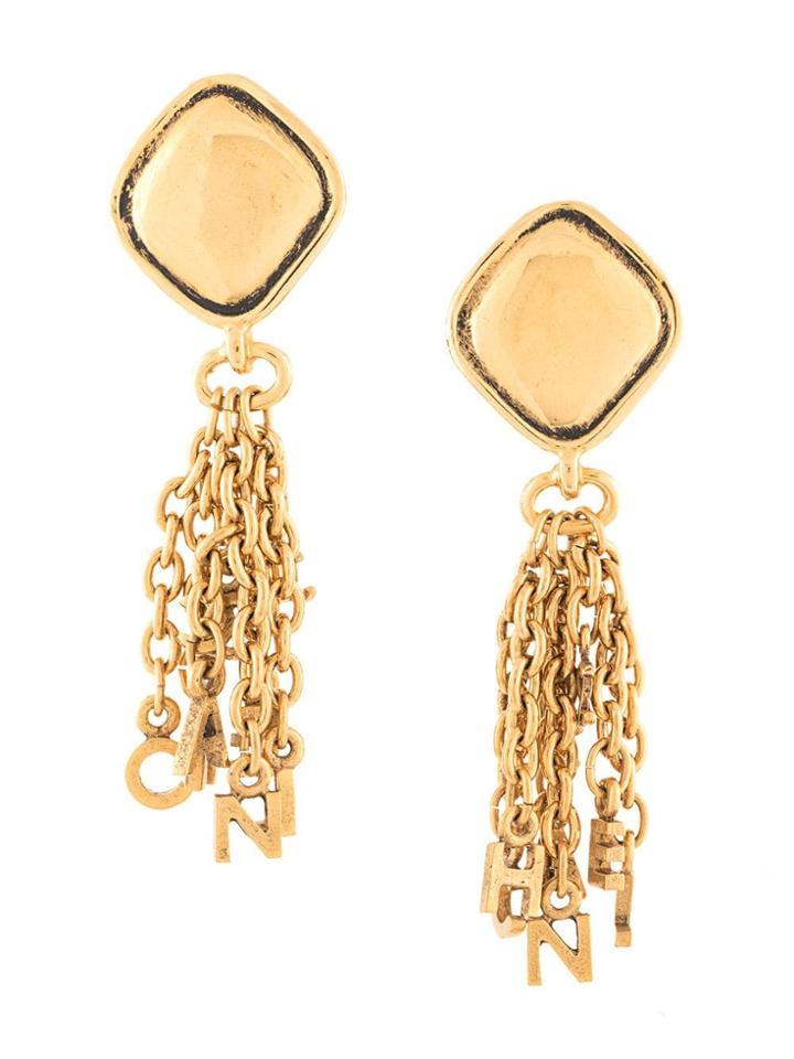 Chanel Vintage Logo Fringe Earrings - Gold