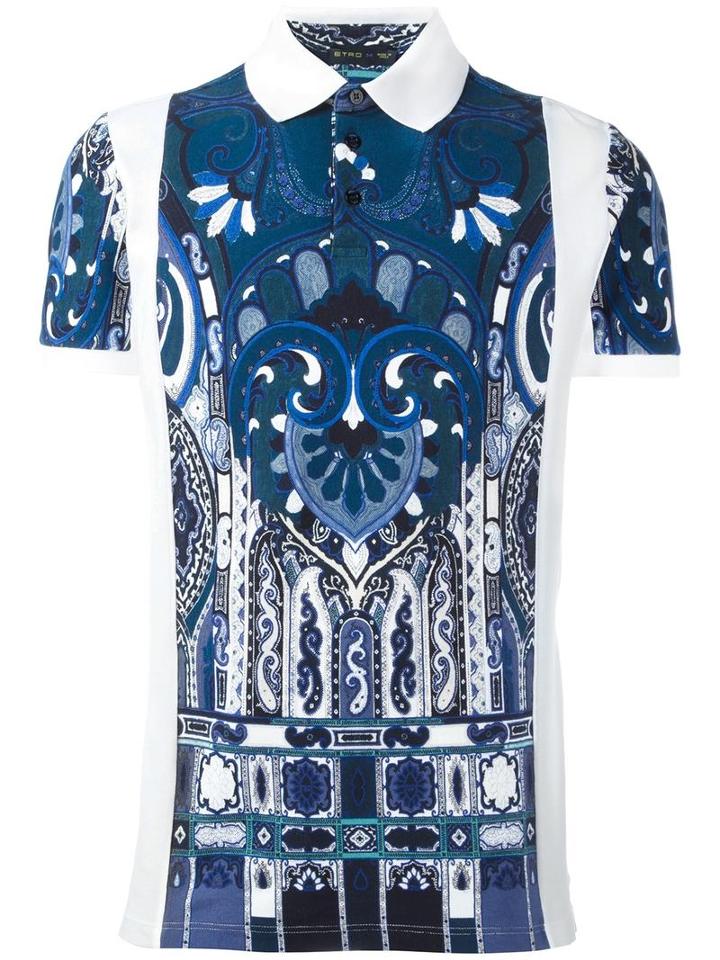 Etro Abstract Print Polo Shirt, Men's, Size: Xxl, Blue, Cotton
