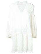 Giamba V-neck Embroidered Lace Dress - White