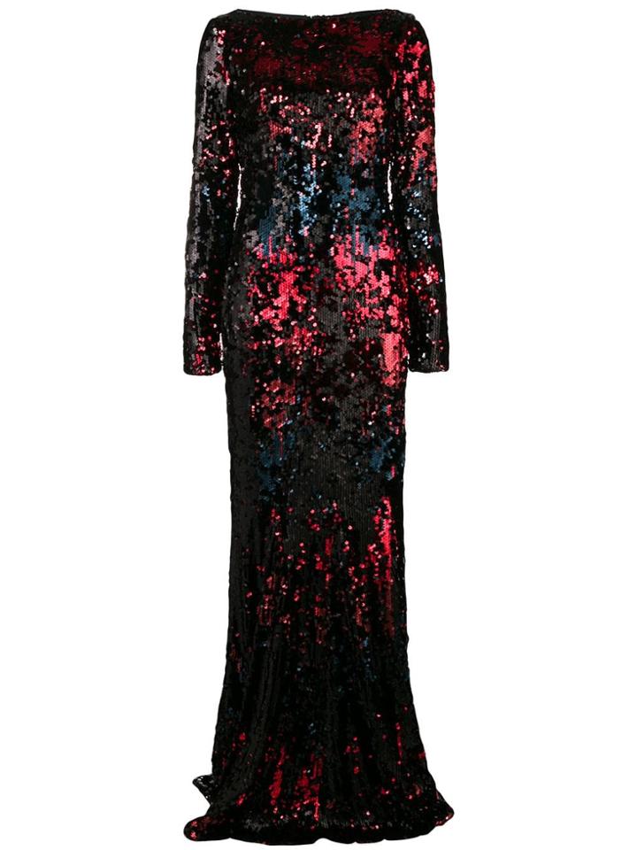 Talbot Runhof Sequin Fitted Long Dress - Black