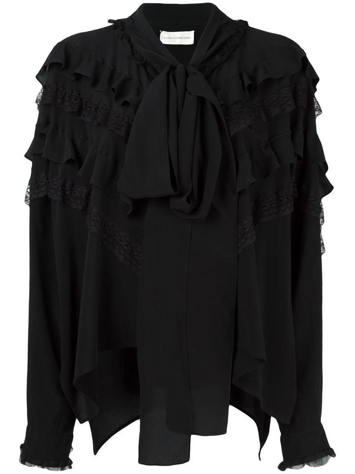 Faith Connexion Ruffled Bib Shirt, Women's, Size: Xs, Black, Silk/polyamide